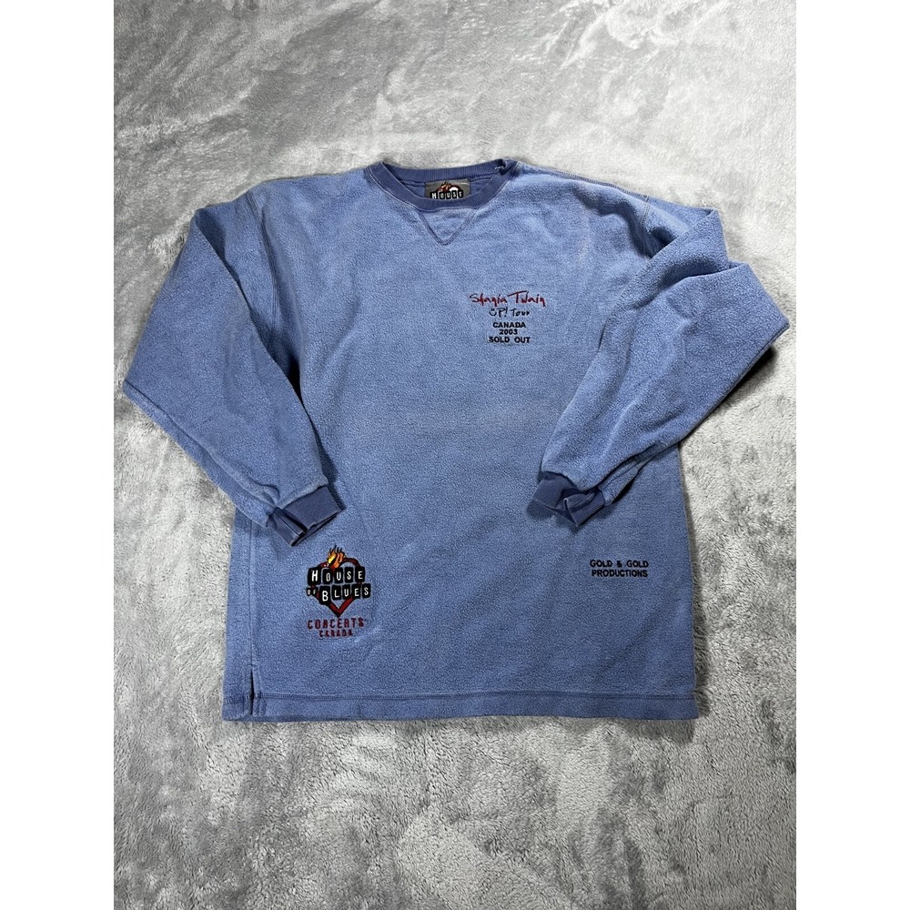 UP! Tour 2003 Shania Twain Blue Sweater House of Blues Canada Rare Large VTG